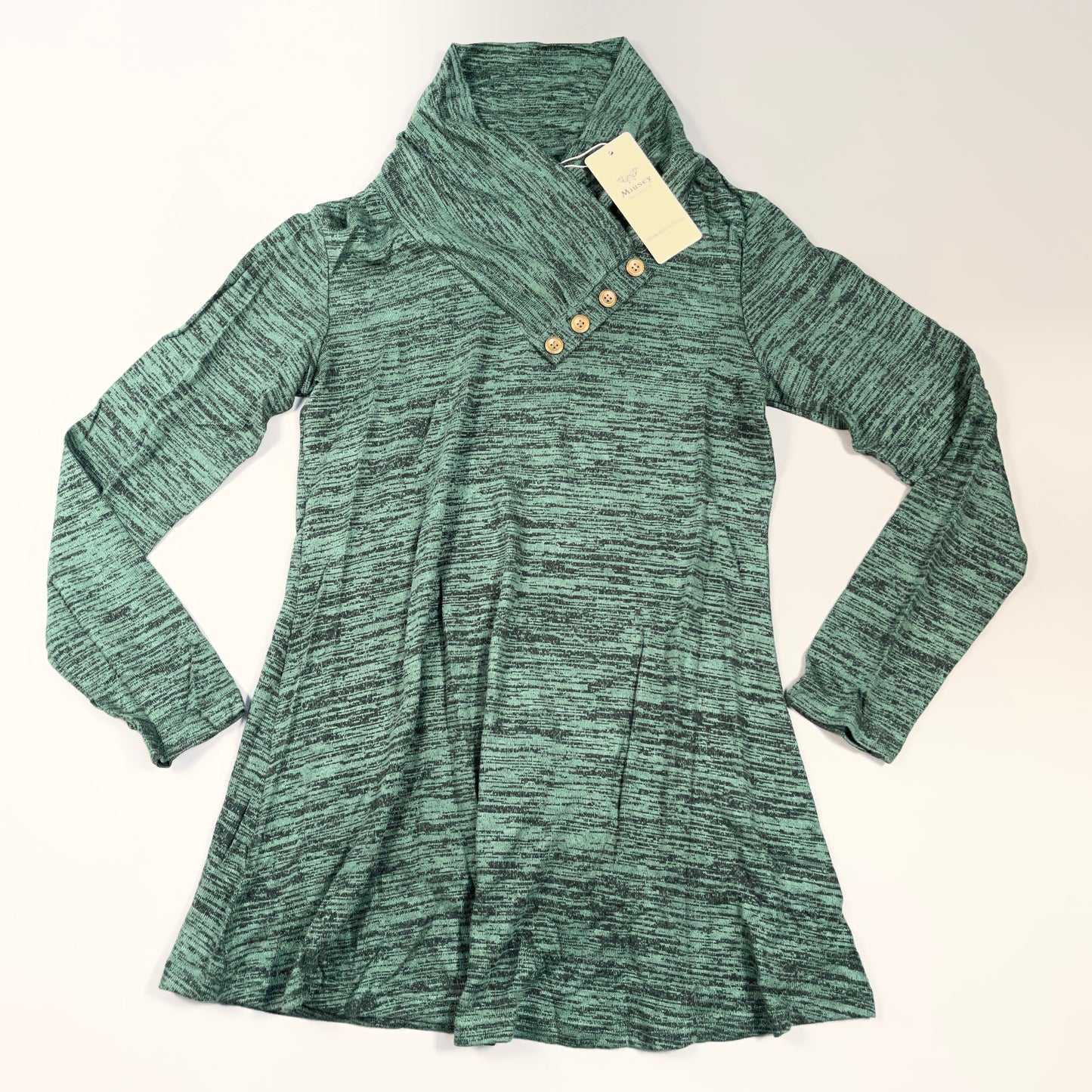 MIUSEY Long Sleeve Cowl Neck Tunic Top Blouse Women's Sz S Marled Green 20807 (New)