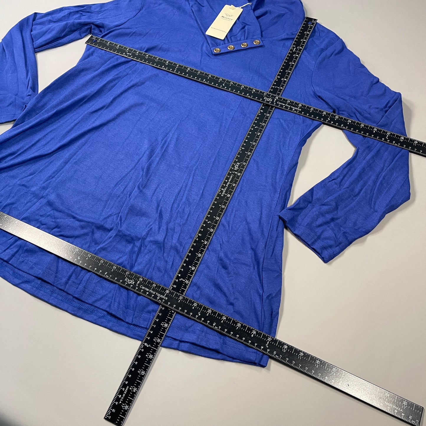 MIUSEY Long Sleeve Cowl Neck Tunic Top Blouse Women's Sz XXXL Blue 20807 (New)