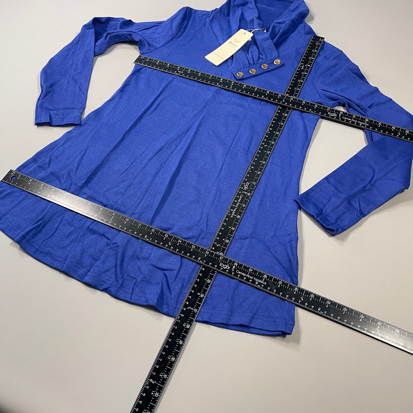 MIUSEY Long Sleeve Cowl Neck Tunic Top Blouse Women's Sz S Blue 20807 (New)