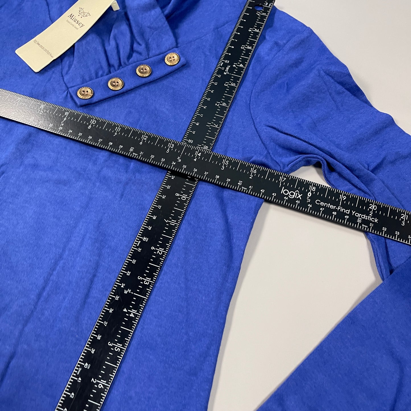 MIUSEY Long Sleeve Cowl Neck Tunic Top Blouse Women's Sz S Blue 20807 (New)