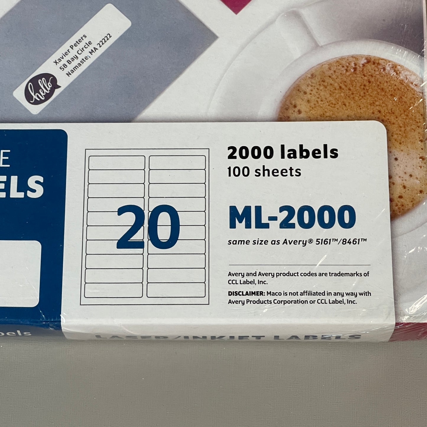 Z@ MACO Laser / Ink Jet White Shipping Labels 1" x 4” 2000 Labels (100 sheets) ML-2000