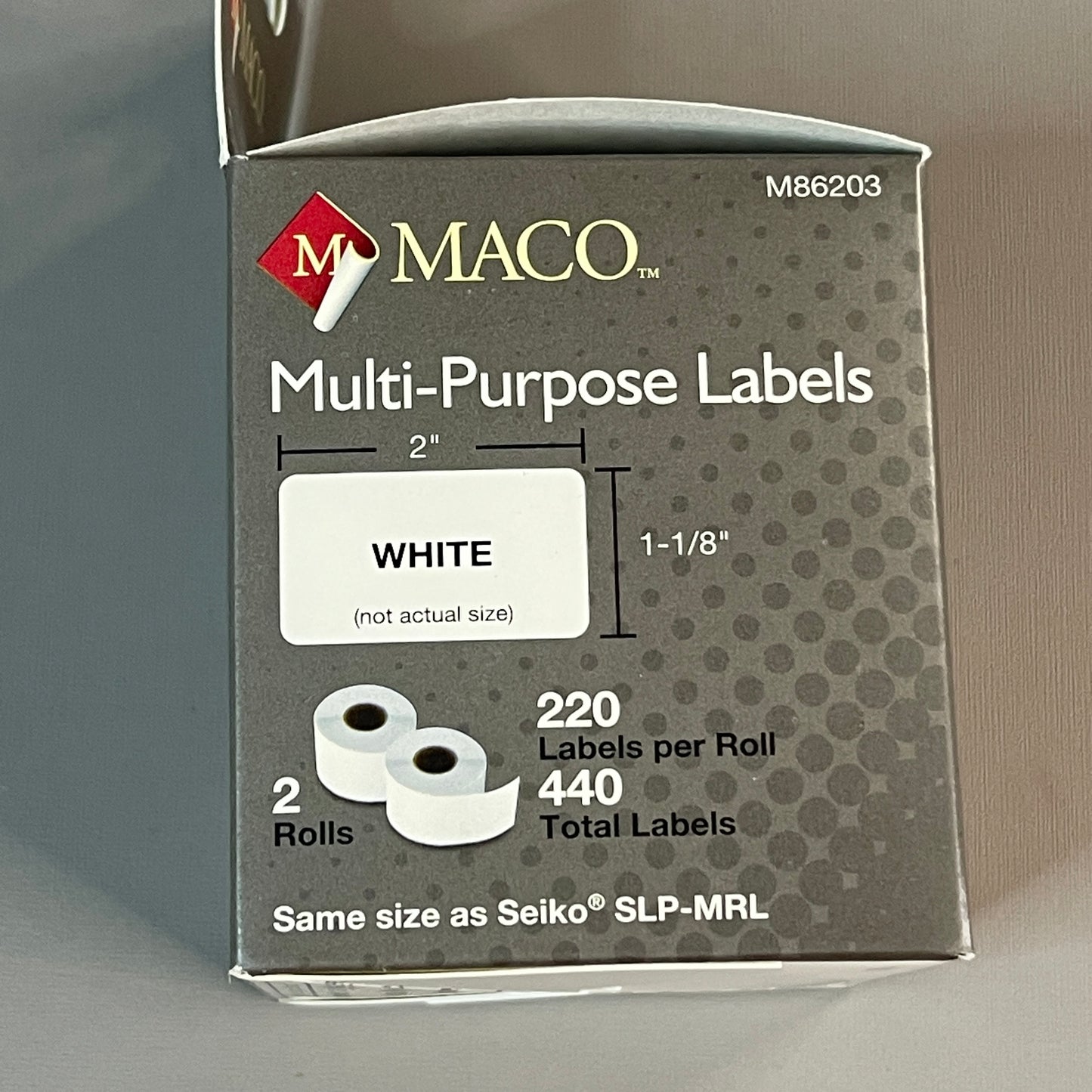 MACO Direct Thermal Printer Labels 1-1/8” x 2" 2 Rolls (440 Total Labels) White M86203