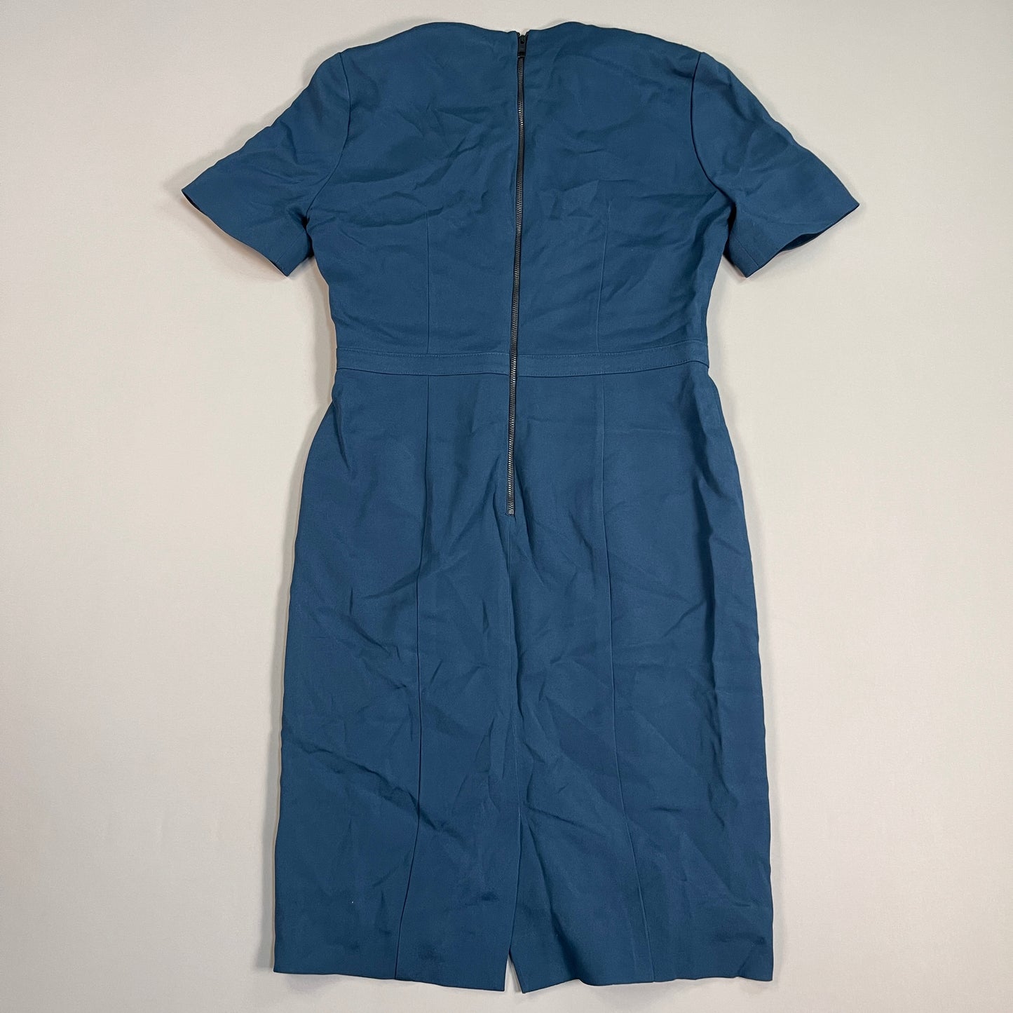 BURBERRY Mid Length Zip Up Short Sleeve Dress Women's Sz 8 Dark Teal (Pre-Owned)
