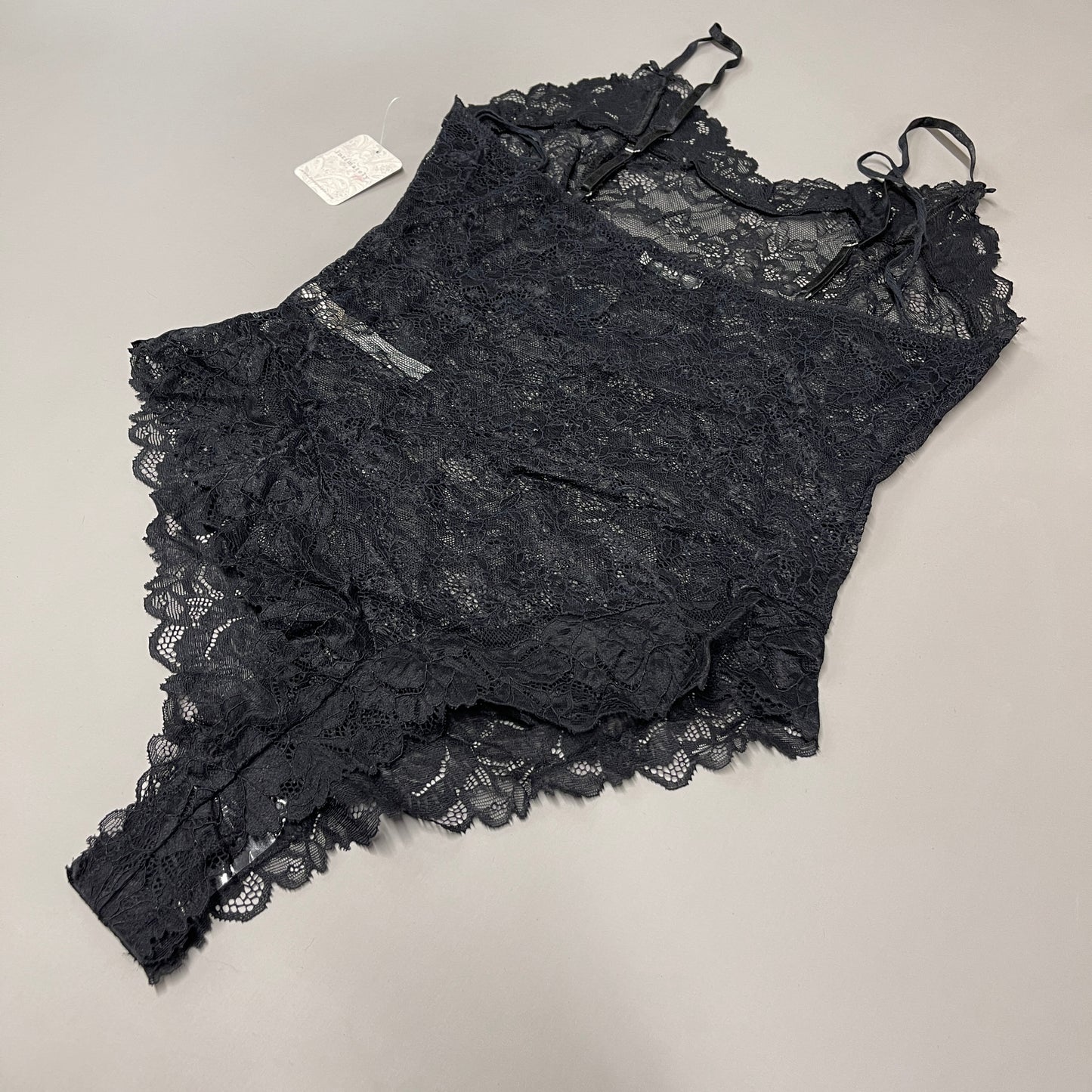 FREE PEOPLE Sheer One Touch Bodysuit Leotard Women's Sz M Black Lace OB1457989 (New)