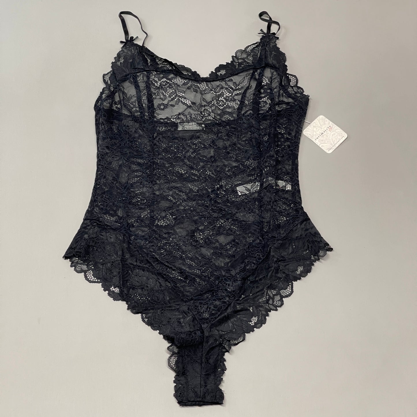 FREE PEOPLE Sheer One Touch Bodysuit Leotard Women's Sz S Black Lace OB1457989 (New)