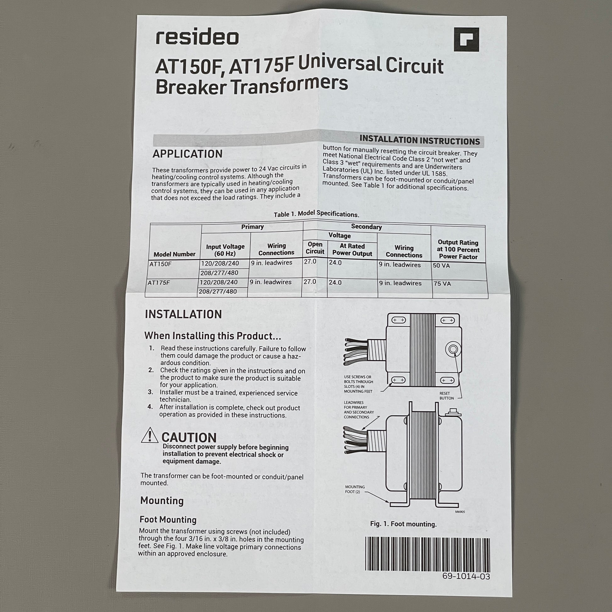 RESIDIO Universal Circuit Breaker Transformer AT150F 1022