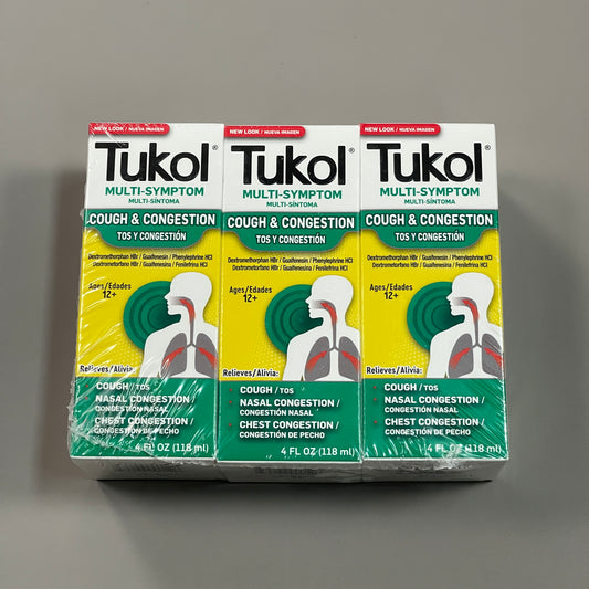 ZA@ TUKOL Pack of 3 Extra Strength Multi Symptom Cold Relief Liquid 4 fl oz (AS-IS)