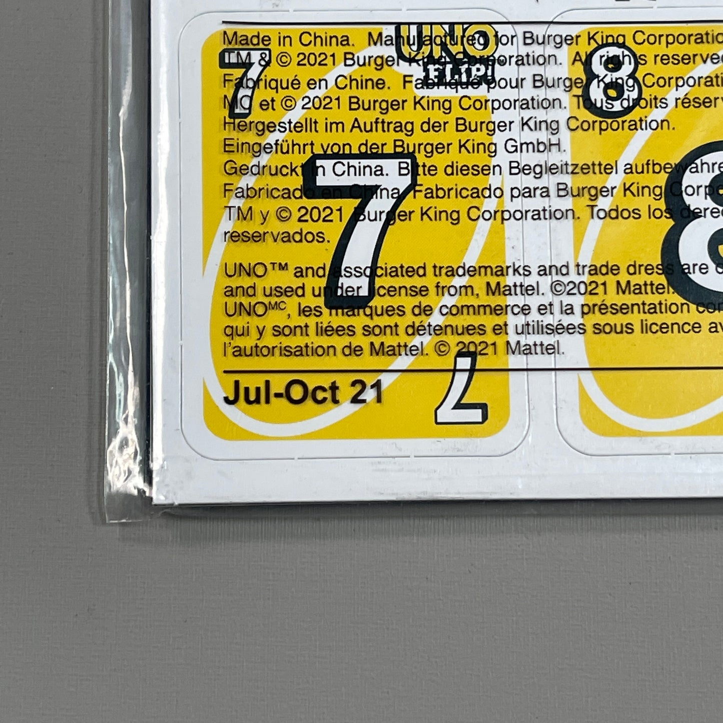 BURGER KING UNO Card Game Jul-Oct 2021 (Kid's Meal Toy) Mattel 15951B (New)