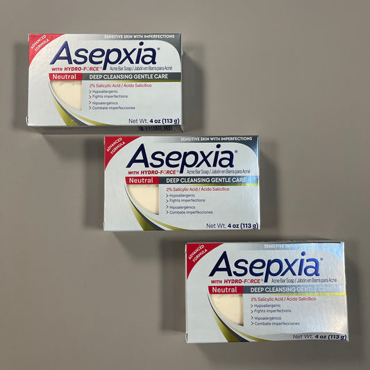ZA@ ASEPXIA Lot of 3 Neutral Deep Cleansing 2% SALICYLIC ACID Gentle Care Acne Soap 4 oz 2/23 (AS-IS)