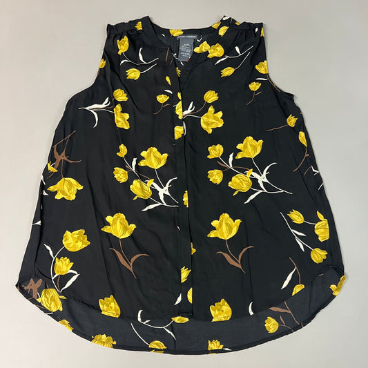 CHELSEA & THEODORE Sleeveless Blouse Women's Size XL Black/Yellow Tulip 2165072 (NEW)