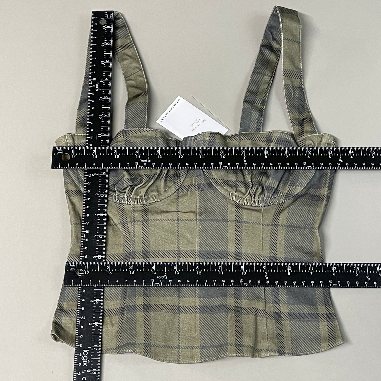 WE WORE WHAT Cropped Denim Corset Women's Sz S ZRN Cool Plaid Green (New)