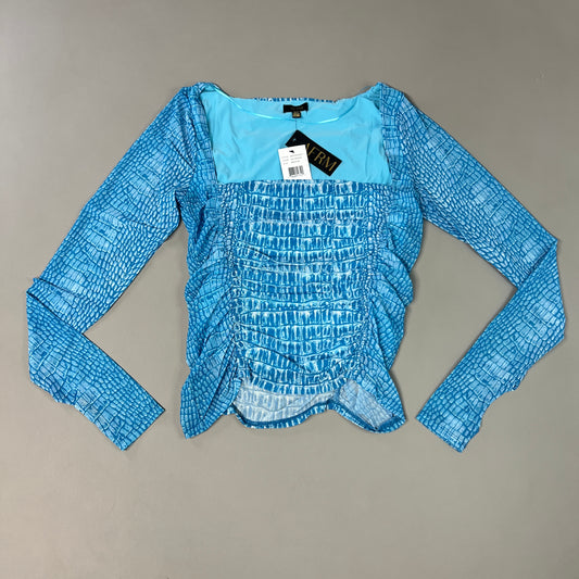 AFRM Strarus Ruches Front LS Mesh Top Women's M Blue Crocodile AET033450AU21 (New)