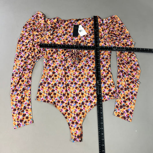 AFRM Coppelia Halter Tie Detail LS Knit Bodysuit Women's L Fall Meadow Ditsy AER002829AU21 (New)