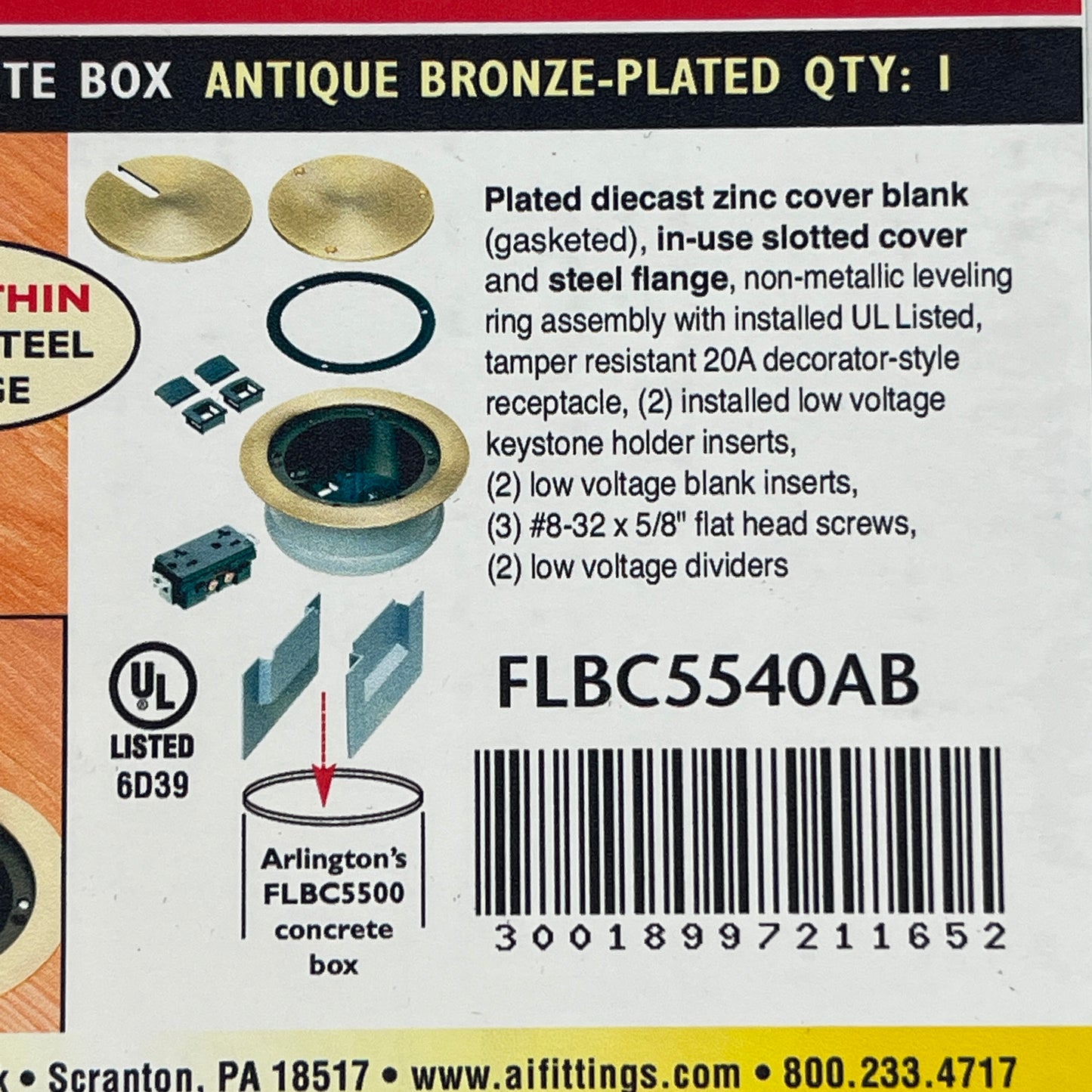 ARLINGTON Recessed Cover Kit for 5.5" Concrete Box Antique Bronze Plated FLBC5540AB (New)