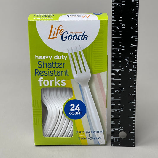 LIFE GOODS Heavy Duty Shatter Resistance Plastic Forks White 24 Pack (NEW)