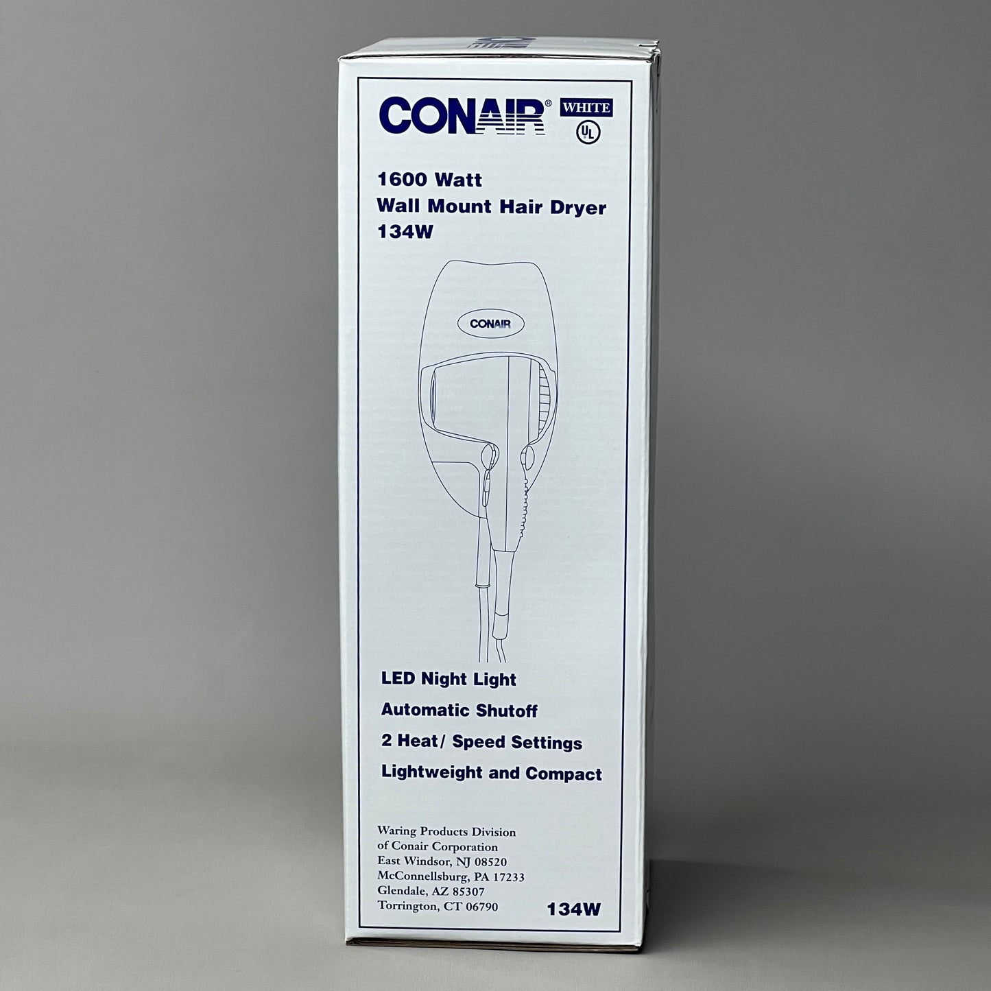 ZA@ CONAIR 1600 Watt Wall Mount Hair Dryer 134W w/LED Night Light (Distressed Box)