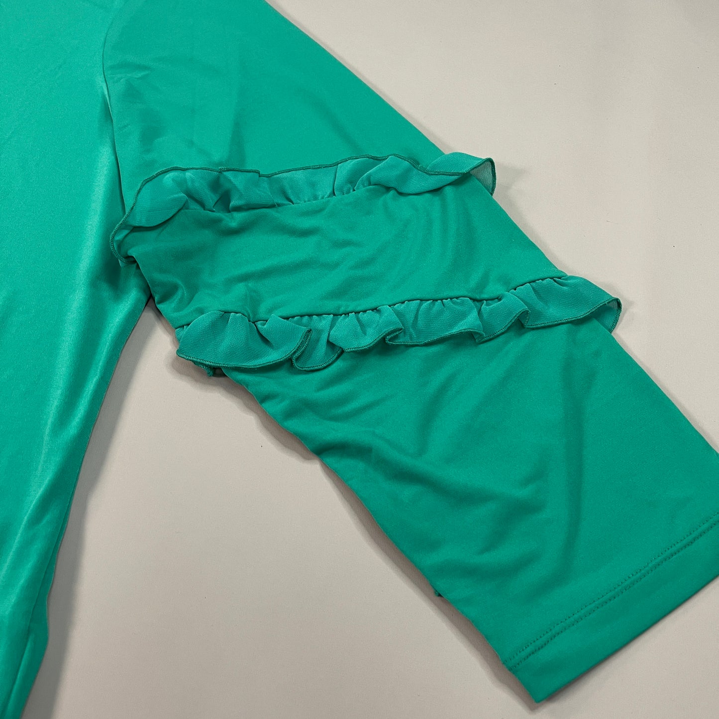 SUSAN GRAVER Liquid Knit Top W/ Sheer Chiffon Ruffles Women's Sz 3XL Jade Green (New)