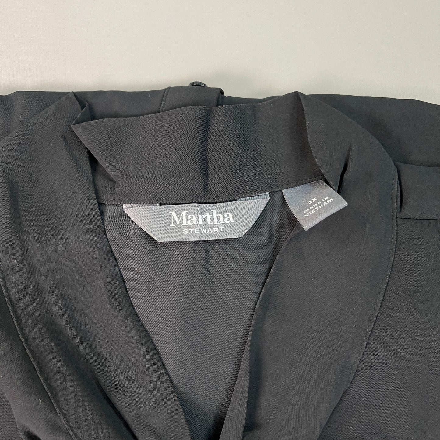 MARTHA STEWART Woven Front Button Blouse Top Tie Neck Women's Sz 2X Francesca Black (New)
