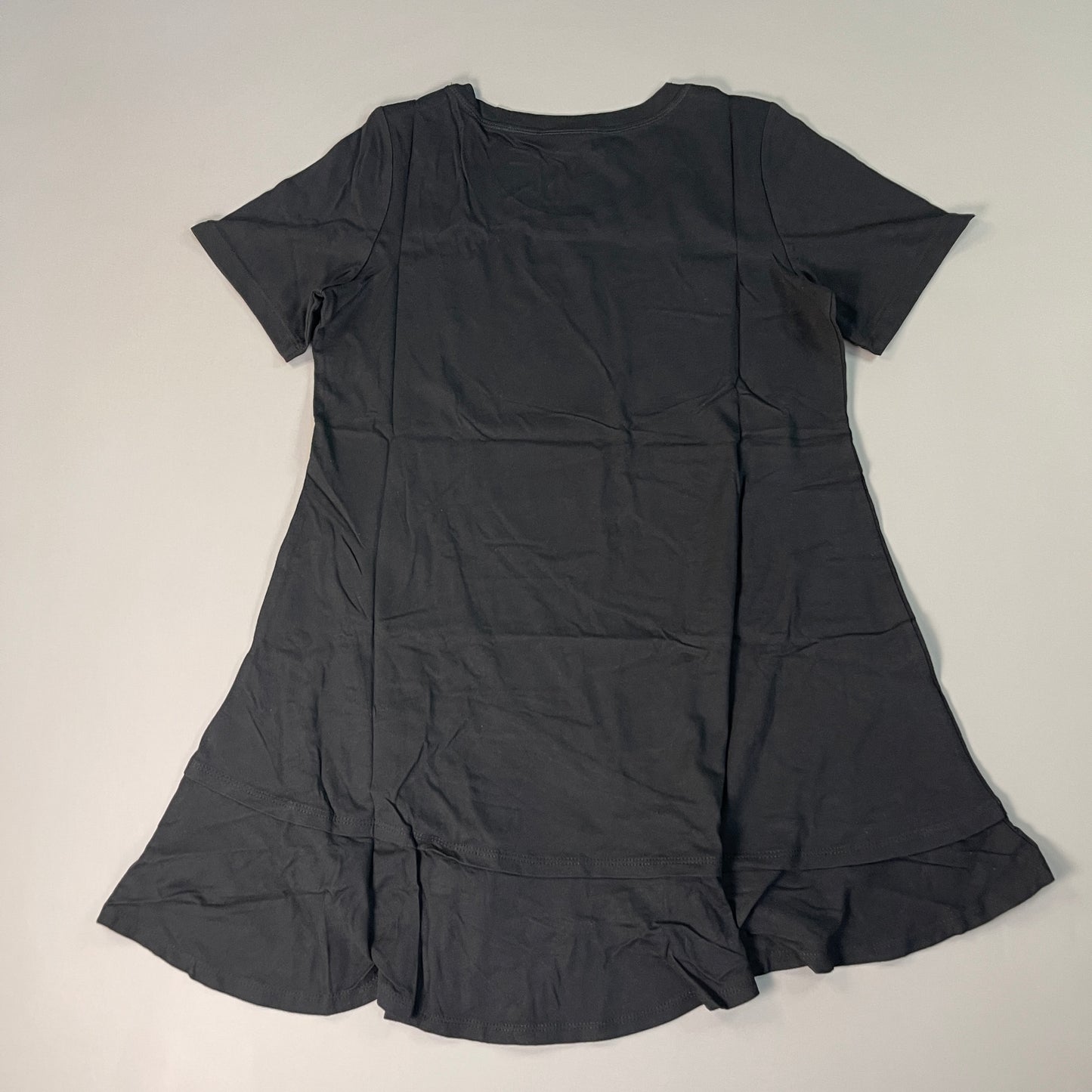 LOGO LORI GOLDSTEIN Knit Short Sleeve Shirt Asymmetric Hem Women's Sz XS Black (New)