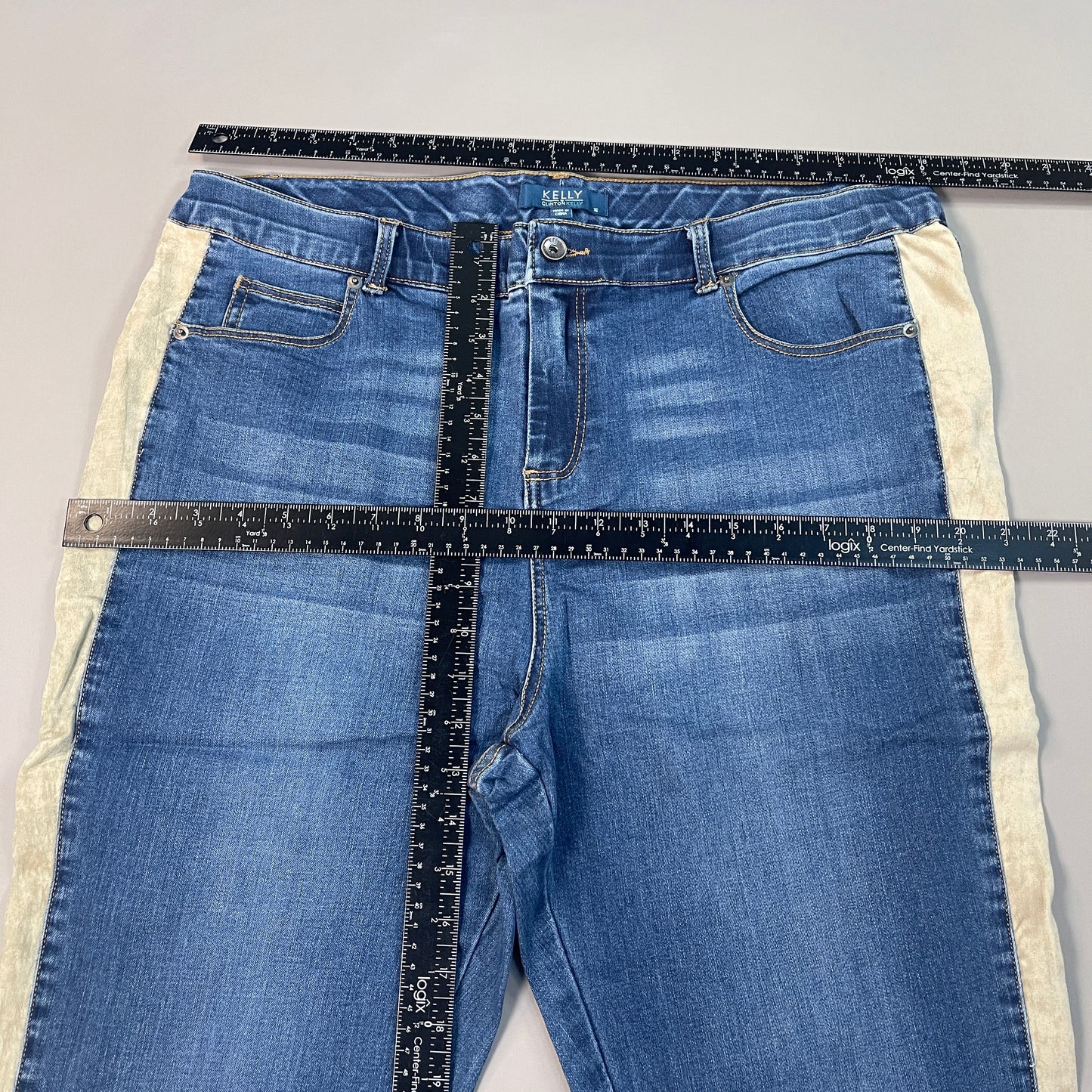 CLINTON KELLY Frayed Hem Jeans Women's Sz 16 Regular Mid Wash W/ Tan Striped Side(New)