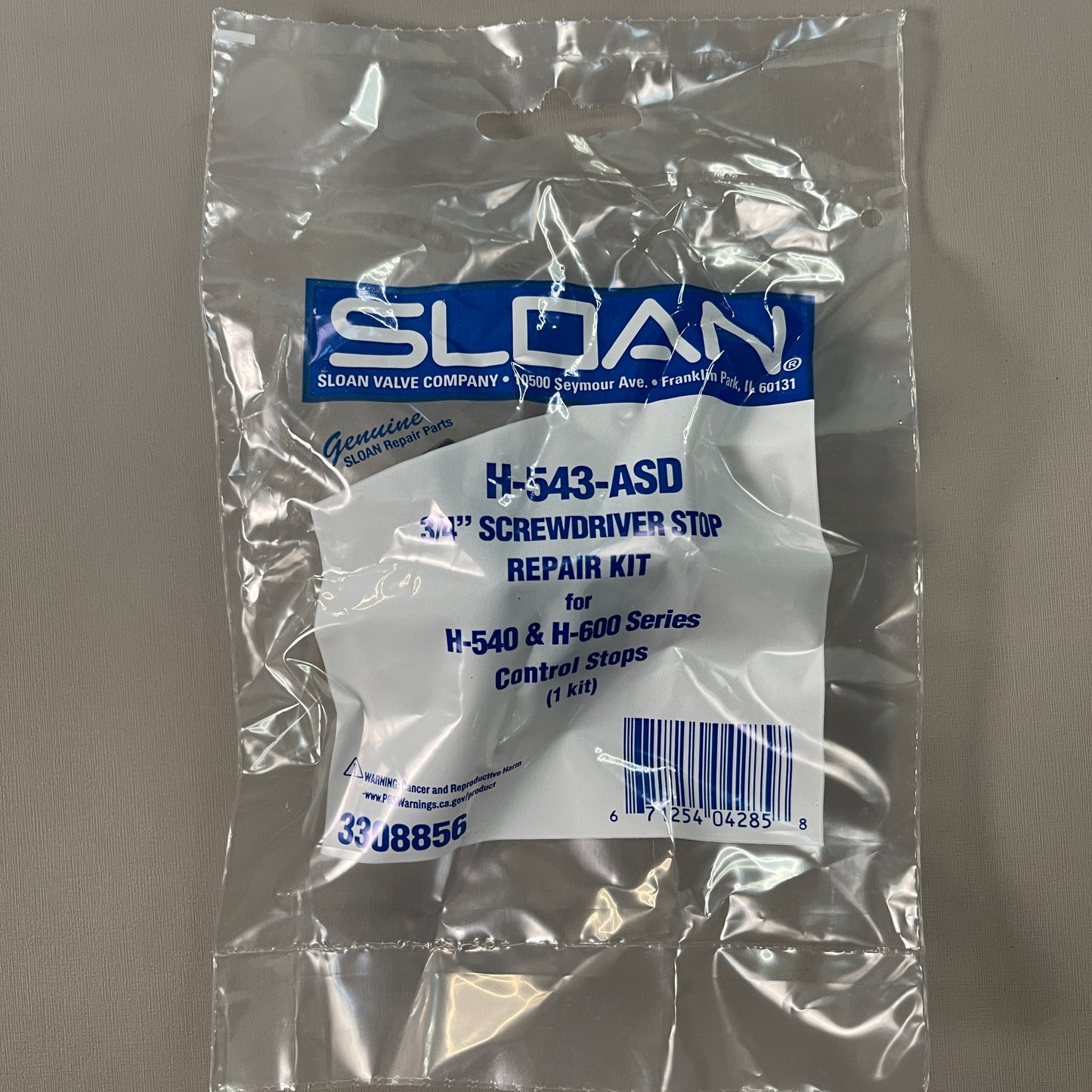 SLOAN H-543-ASD Control Stop 3/4" Rebuild Kit Repair for H-540 600 3308856 (New)