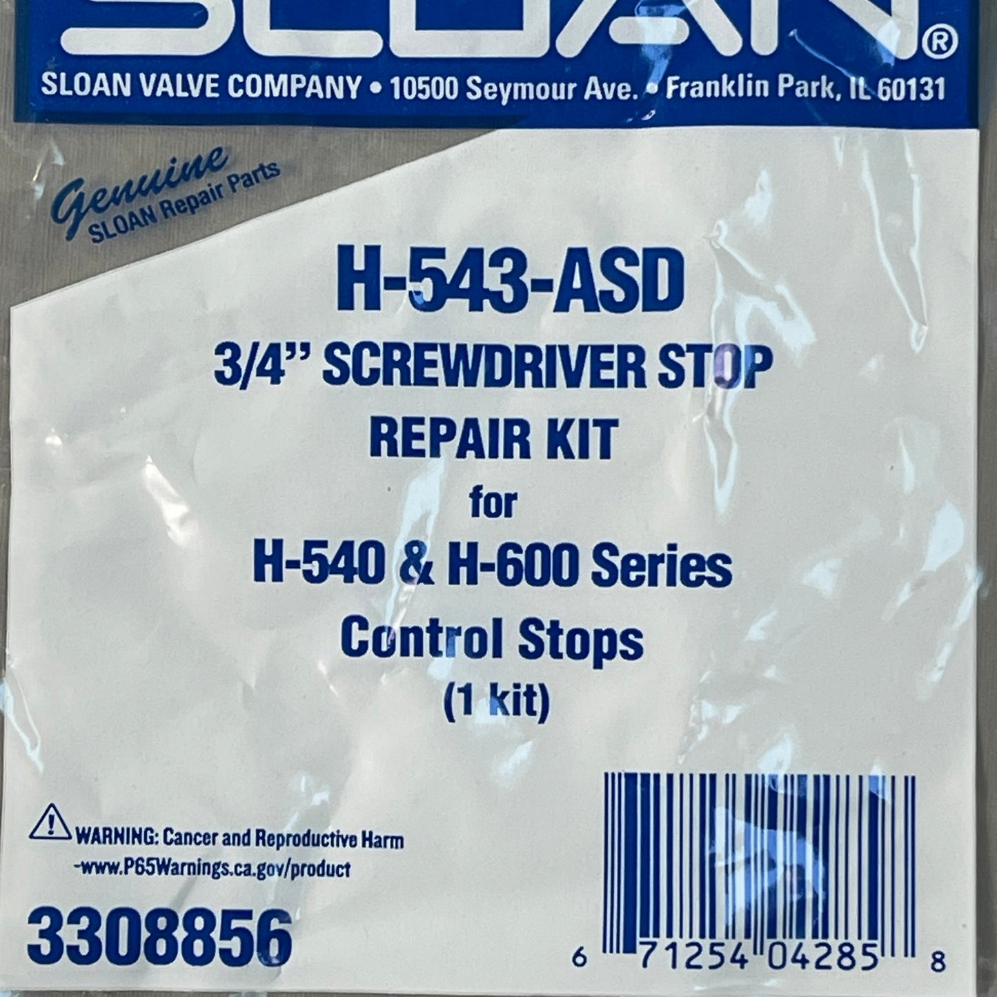 SLOAN H-543-ASD Control Stop 3/4" Rebuild Kit Repair for H-540 600 3308856 (New)