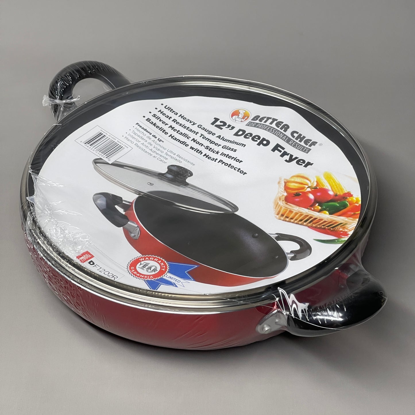 BETTER CHEF Deep Fryer Pan & Lid 12" Non-Stick Coated Aluminum Red DF1202R (New)