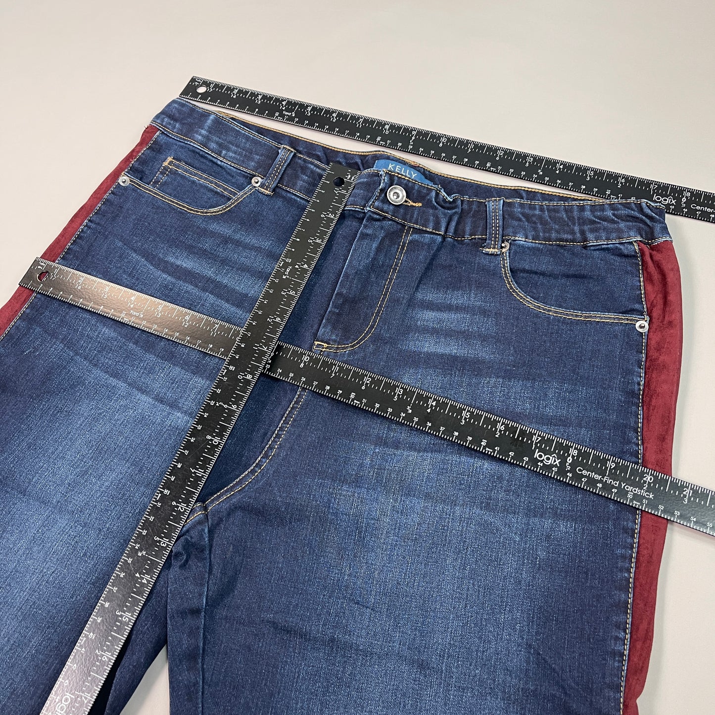 CLINTON KELLY Frayed Hem Jeans Women's Sz 16 Regular Dark Wash W/ Maroon Striped Side (New)