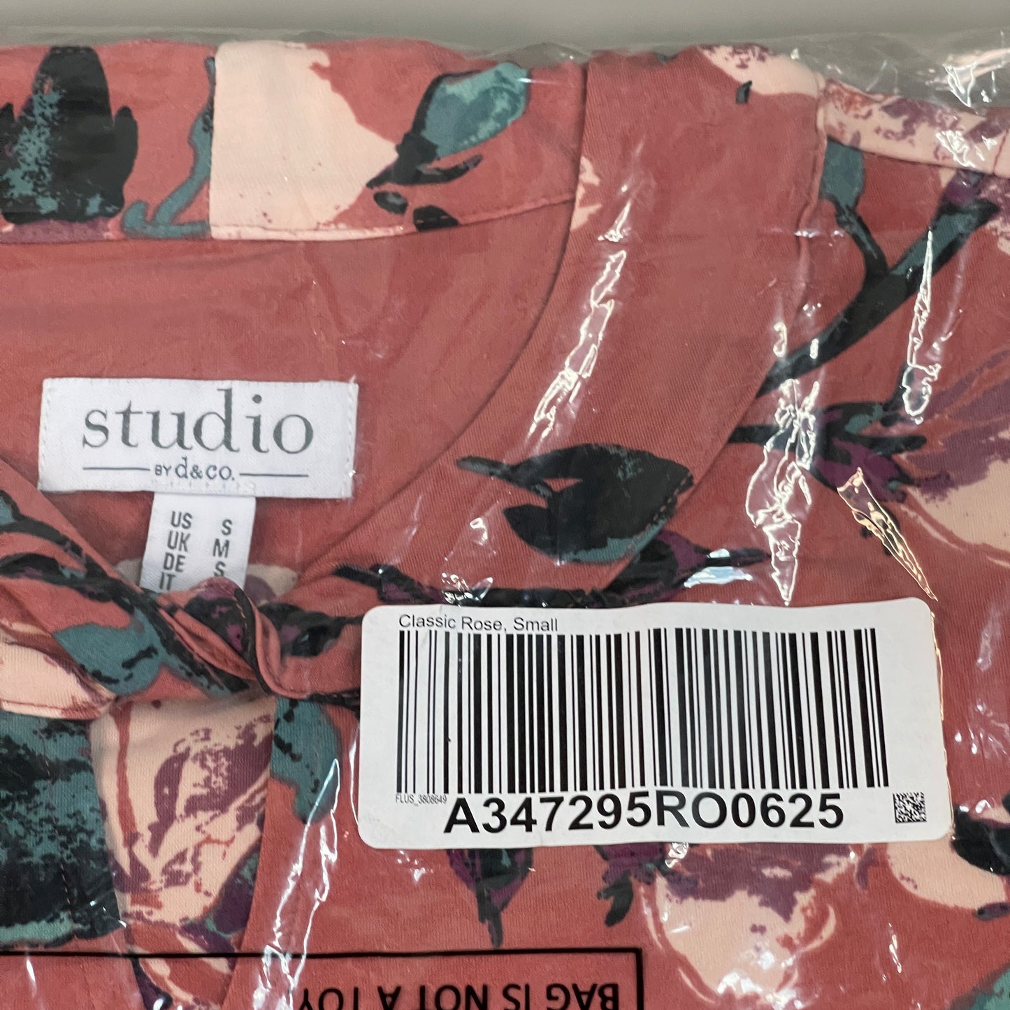 STUDIO BY D&Co Printed Long Sleeve Top Women's Sz S Classic Rose Floral (New)