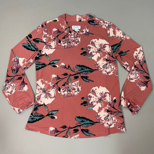 STUDIO BY D&Co Printed Long Sleeve Top Women's Sz S Classic Rose Floral (New)