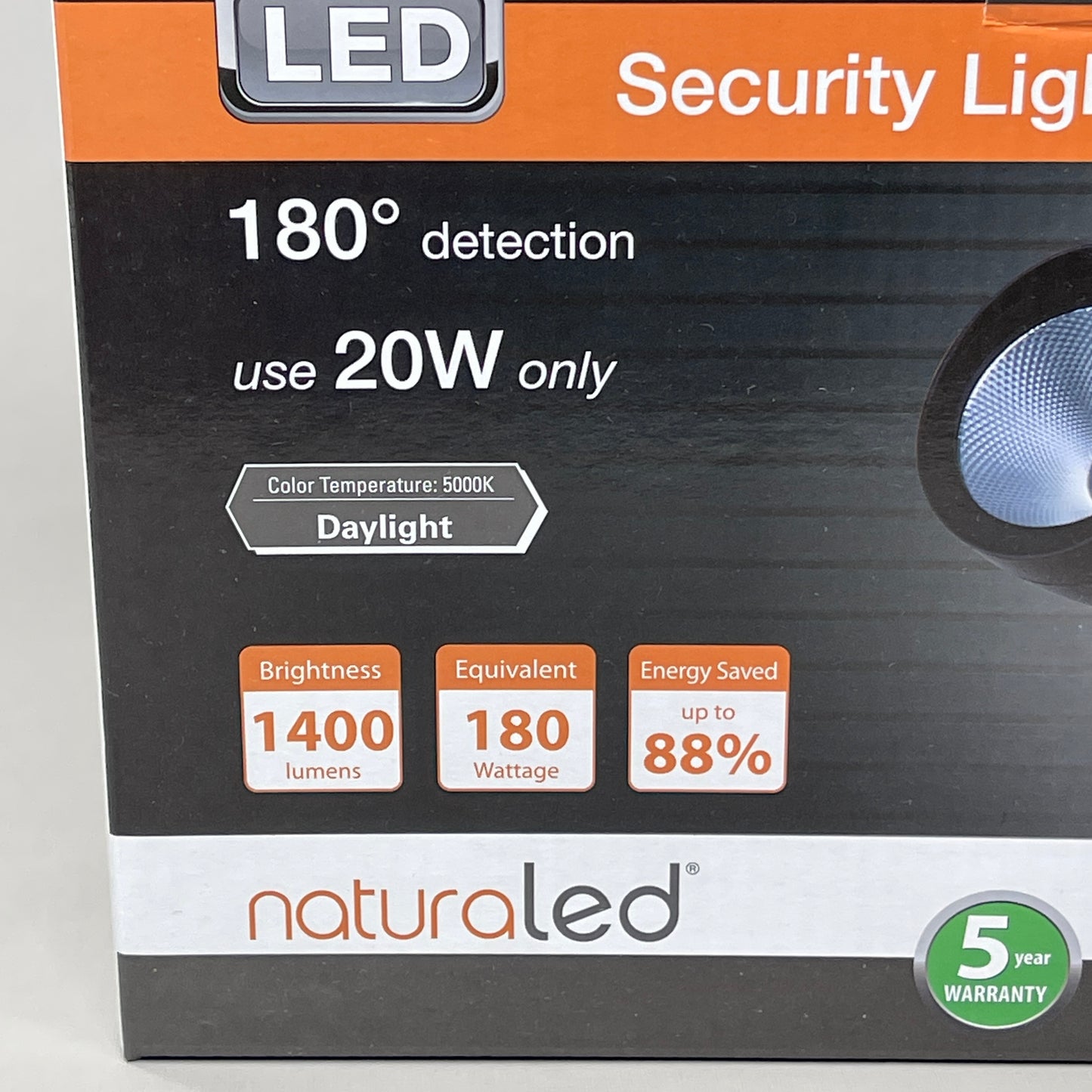 NATURALED Outdoor LED Security Light w/ Motion Sensor 20W 5000K Black 7031 (New)