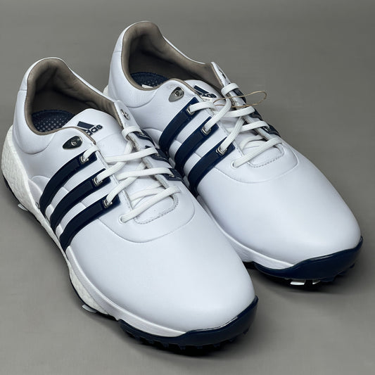 ADIDAS Golf Shoes TOUR360 22 Leather Men's Sz 8 White / Navy / Silver GV7247 (New)