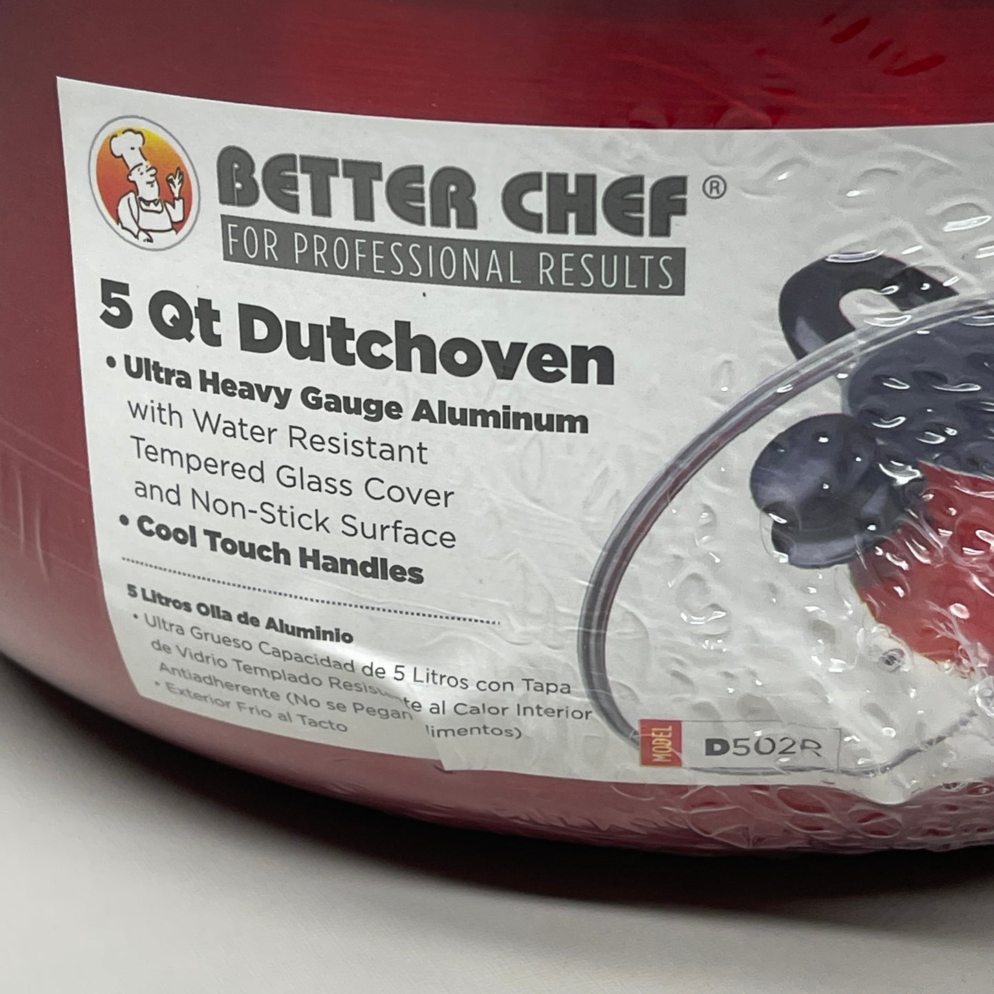 BETTER CHEF 5 Qt Dutchoven Pan & Lid 9" Non-Stick Coated Aluminum Red D502R (New)