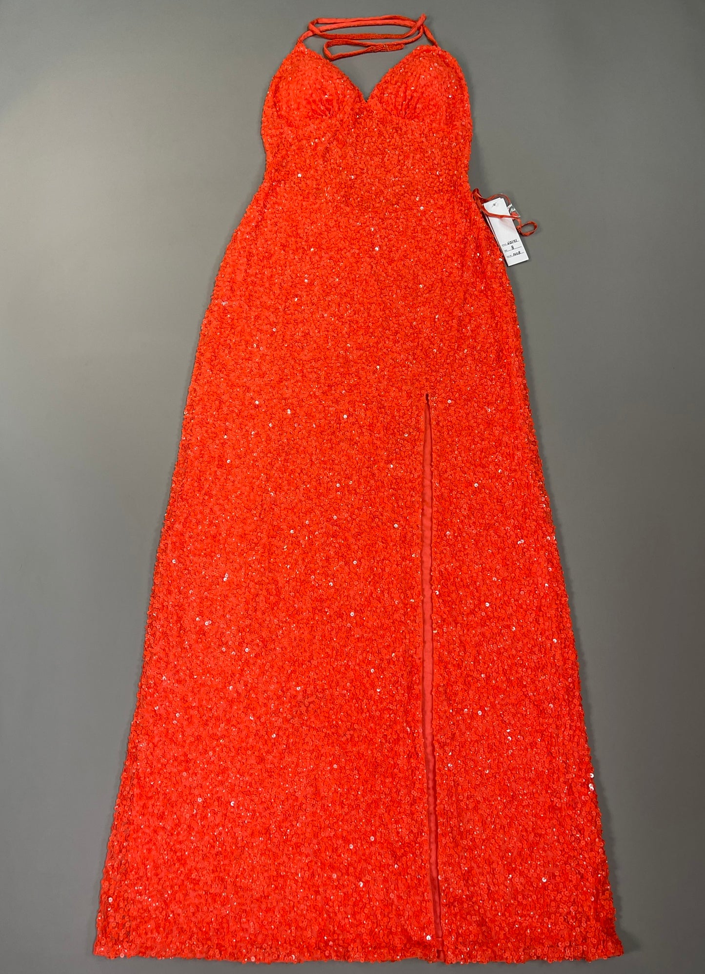 SCALA Sleeveless Open Back Evening Dress Women's Sz 8 Neon Orange 60141 (New)