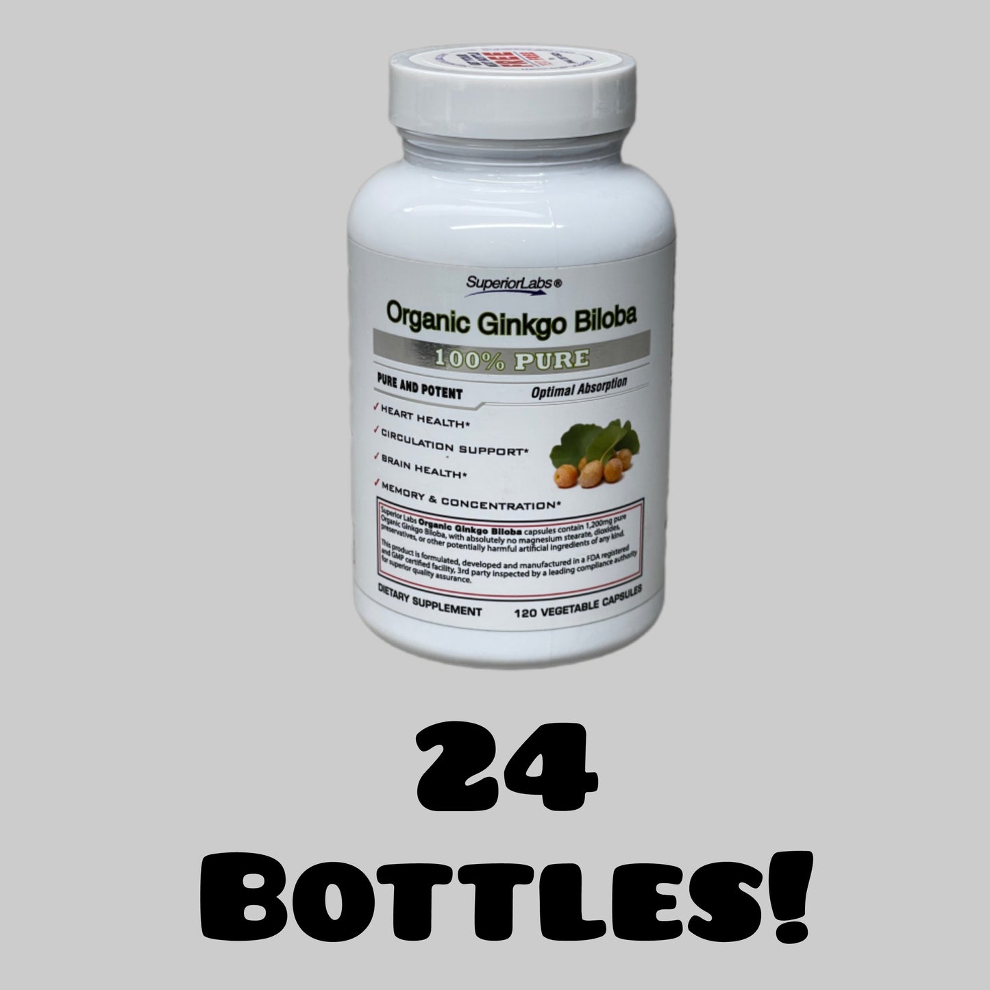 Z@ 24 BOTTLES! SUPERIOR LABS Organic Ginkgo Biloba 1200mg 120 Vegetable Capsules Exp 04/23 (AS-IS)