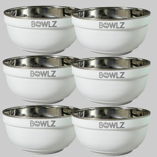 BOWLZ Set of 6 Stainless Steel Insulated bowl 16 oz White (New) ~Keeps Ice Cream Cold!~