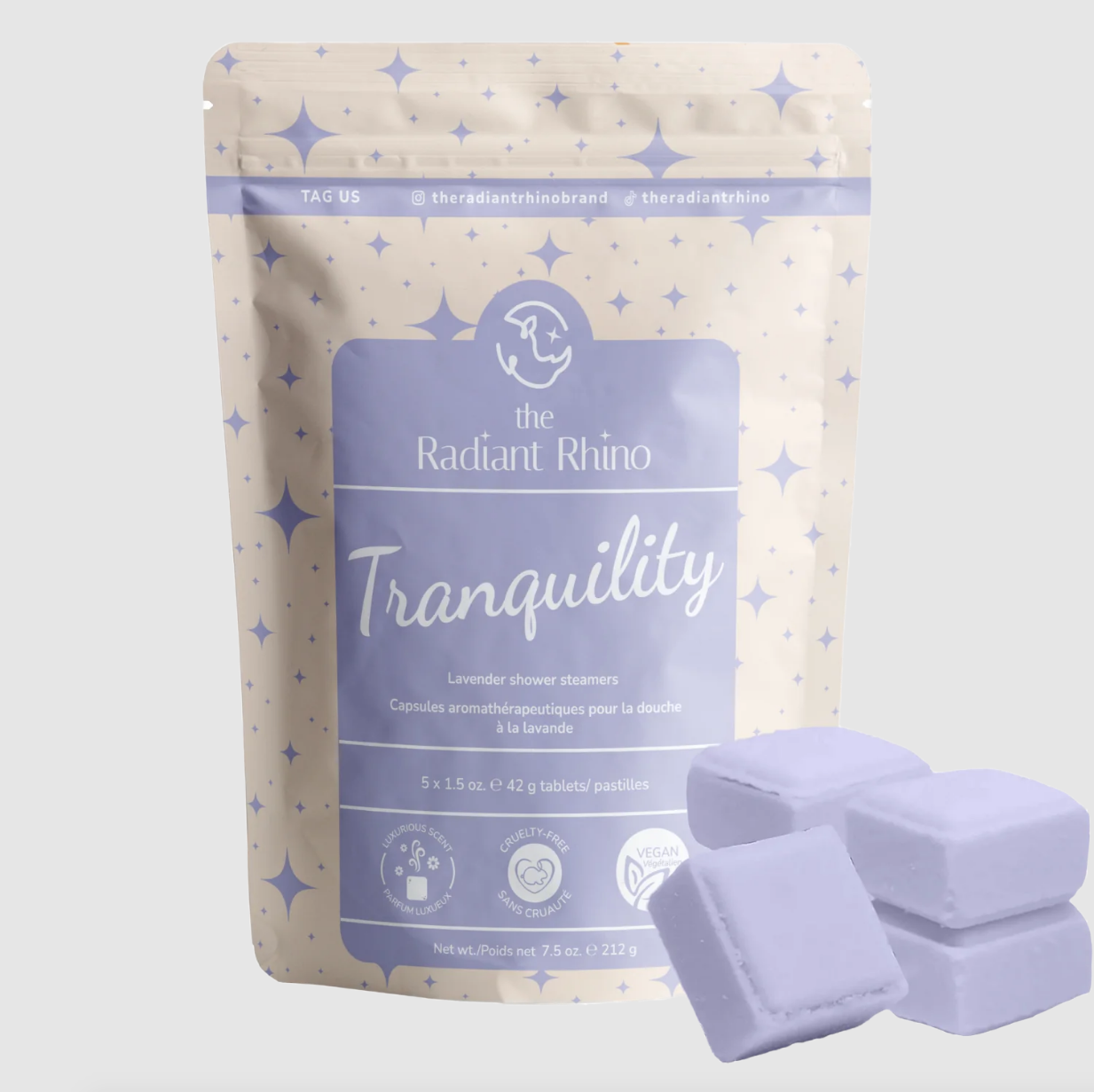 ZA@ THE RADIANT RHINO Tranquility Lavender Shower Steamers 6-PK! 5x1.5oz Tablets 7.5oz (New) C