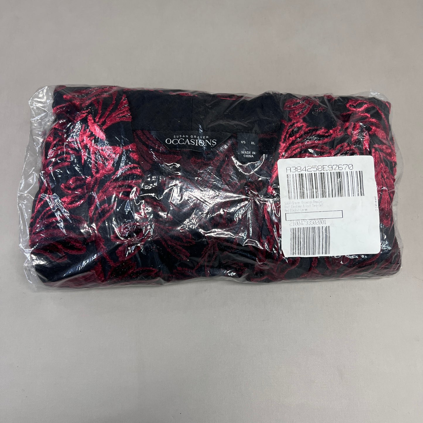 SUSAN GRAVER Knit Cardigan & Tank Set Women's Sz XL Red / Black A384258E97670 (New)