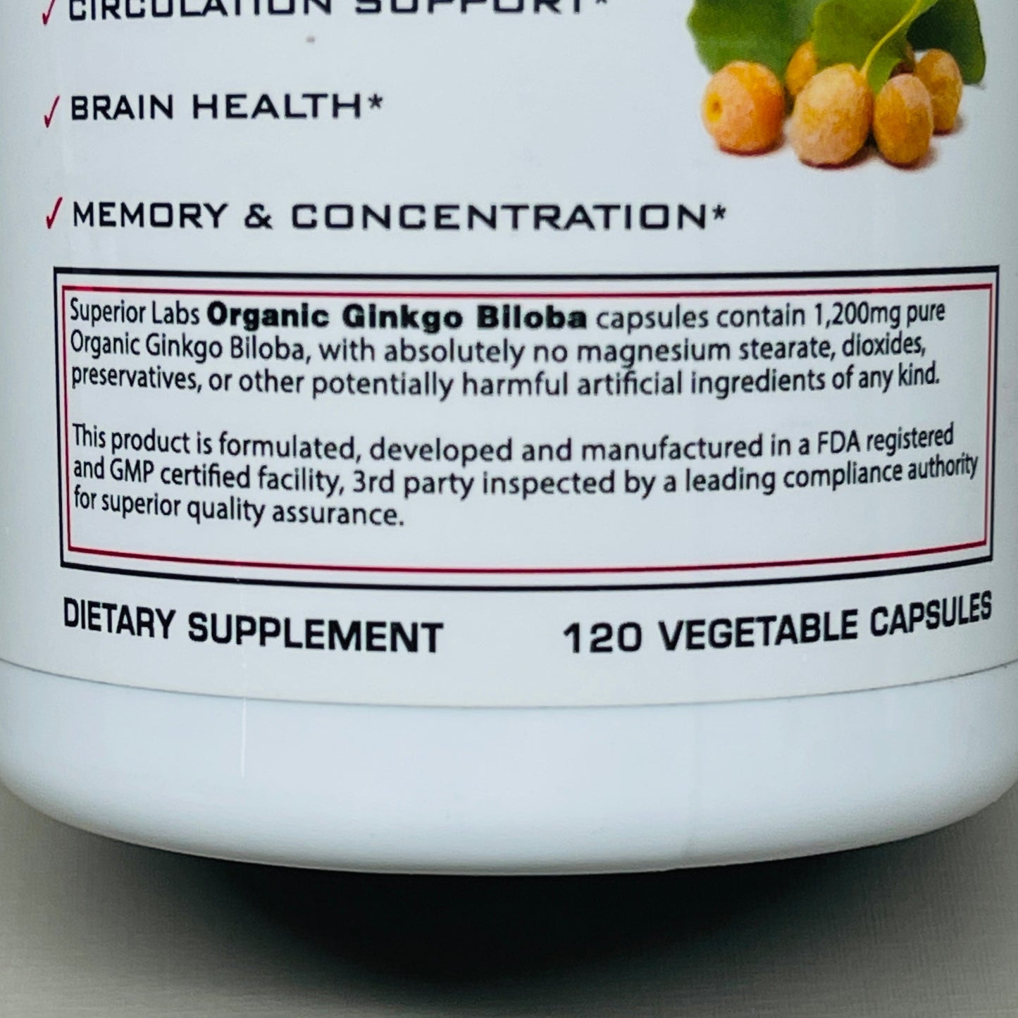 Z@ 24 BOTTLES! SUPERIOR LABS Organic Ginkgo Biloba 1200mg 120 Vegetable Capsules Exp 04/23 (AS-IS)