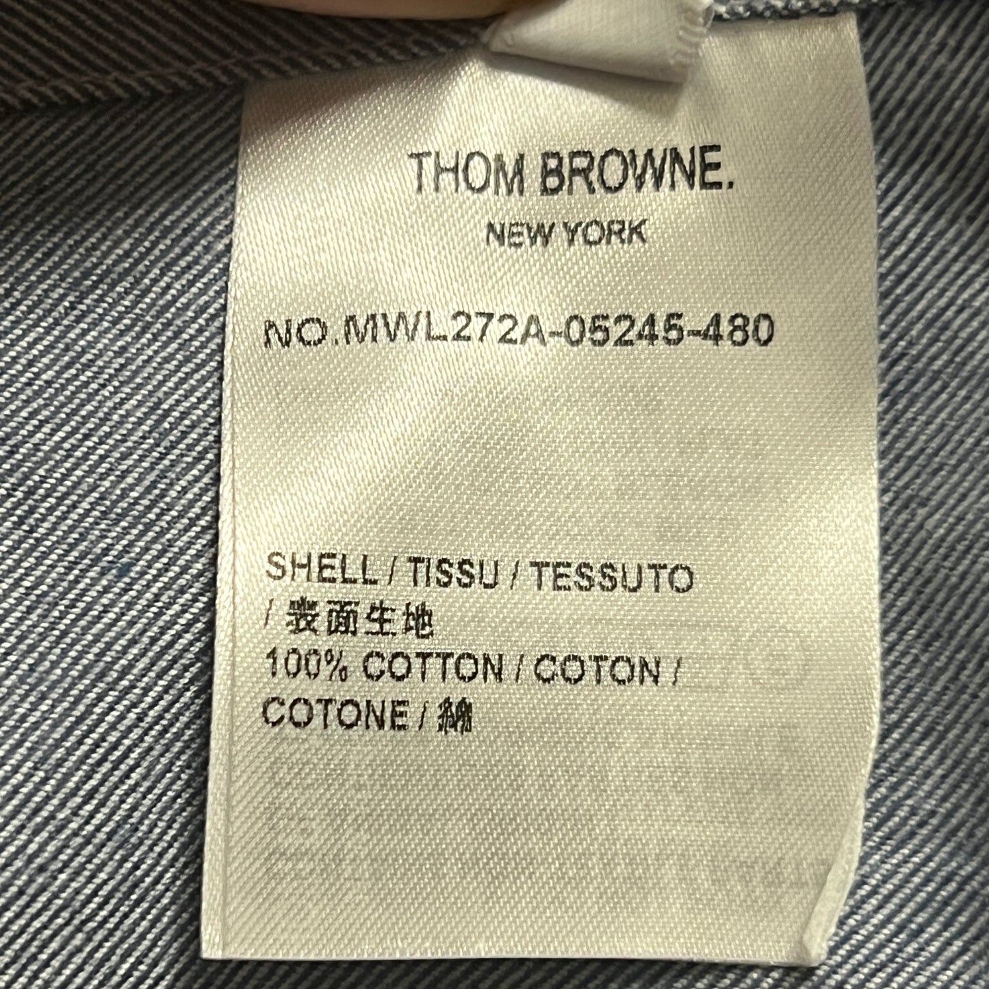 THOM BROWNE Straight Fit BD LS Shirt w/CB RWB GG in Solid Flannel w/woven 4 Bar Stripe in Light Blue Size 4 (NEW)