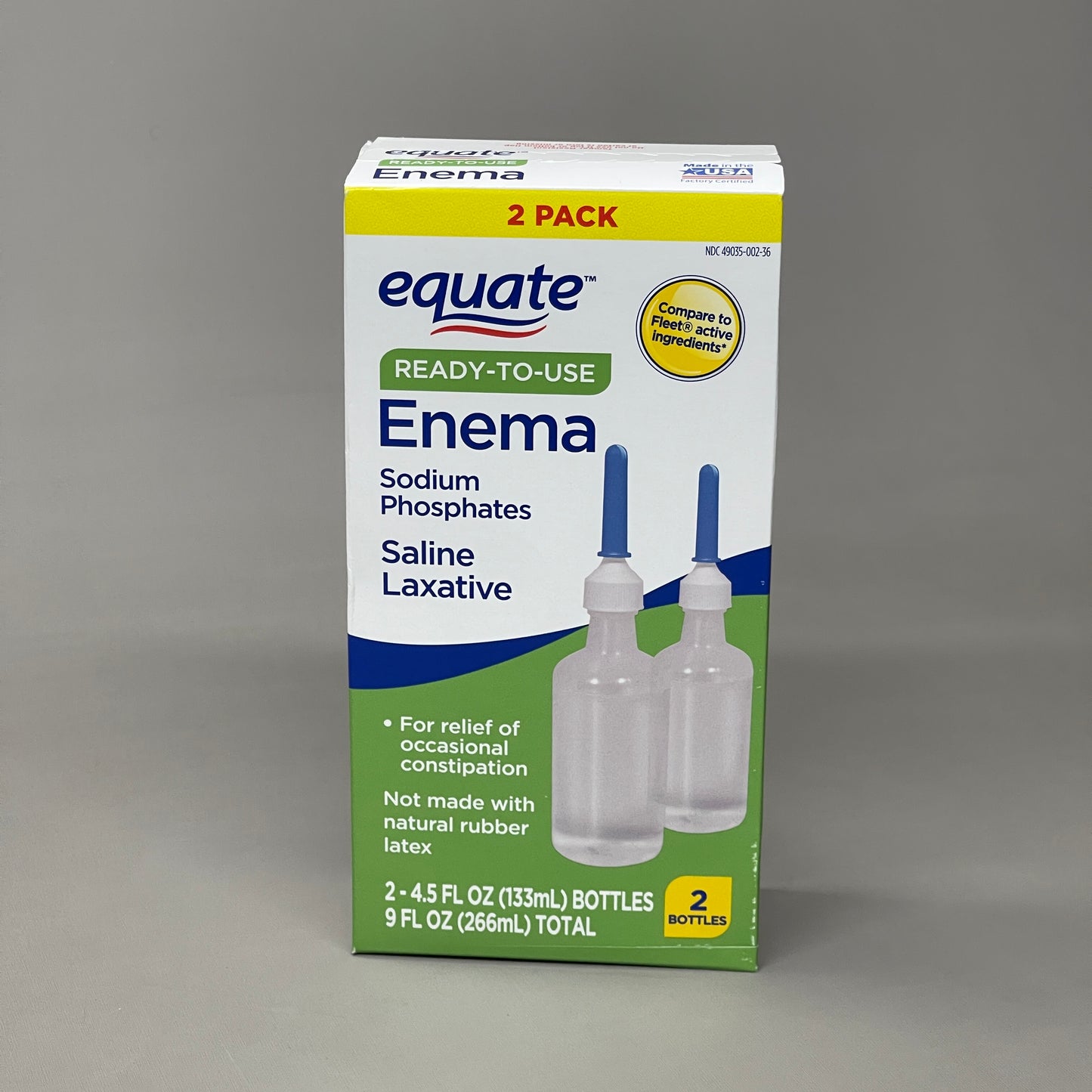 EQUATE 2-PACK Enema Sodium Phosphates Saline Laxative Bottles 4.5 fl oz 9/24 429703 (New)