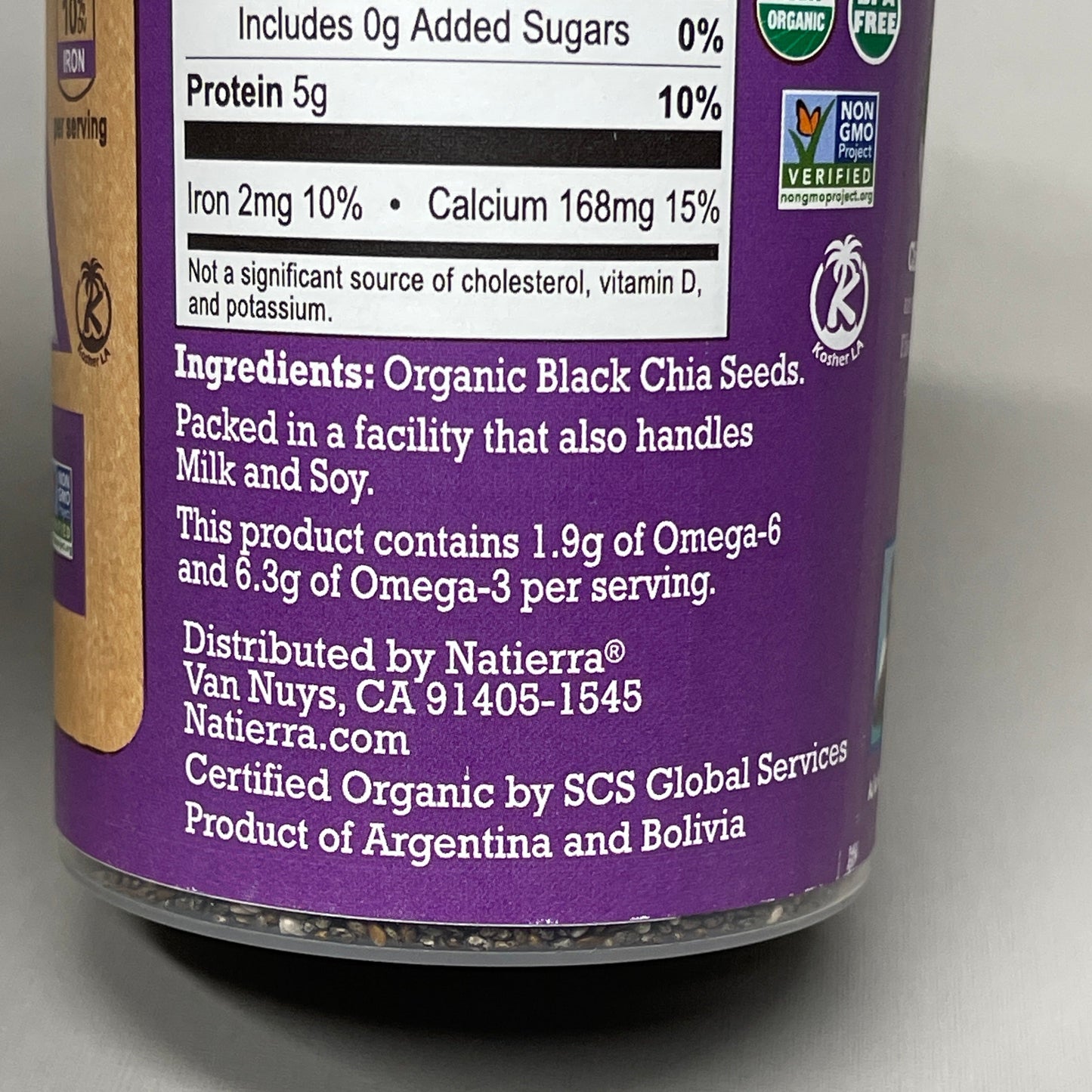 ZA@ NATIERRA Nature & Earth Organic Black Chia Seeds 7 oz Shakers / 2 Cartons (New) B