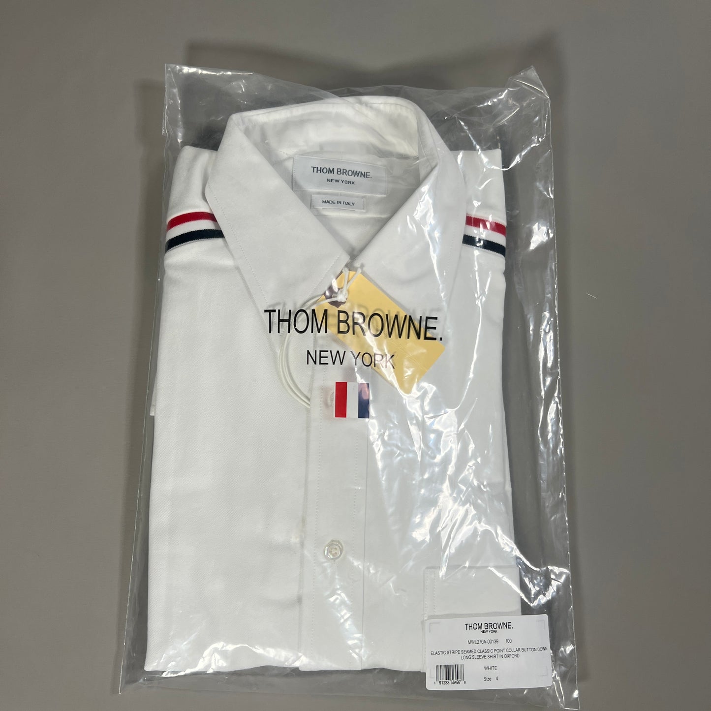 THOM BROWNE Elastic Stripe Seamed Classic Point Collar Button Down LS Shirt Oxford White Size 4 (NEW)