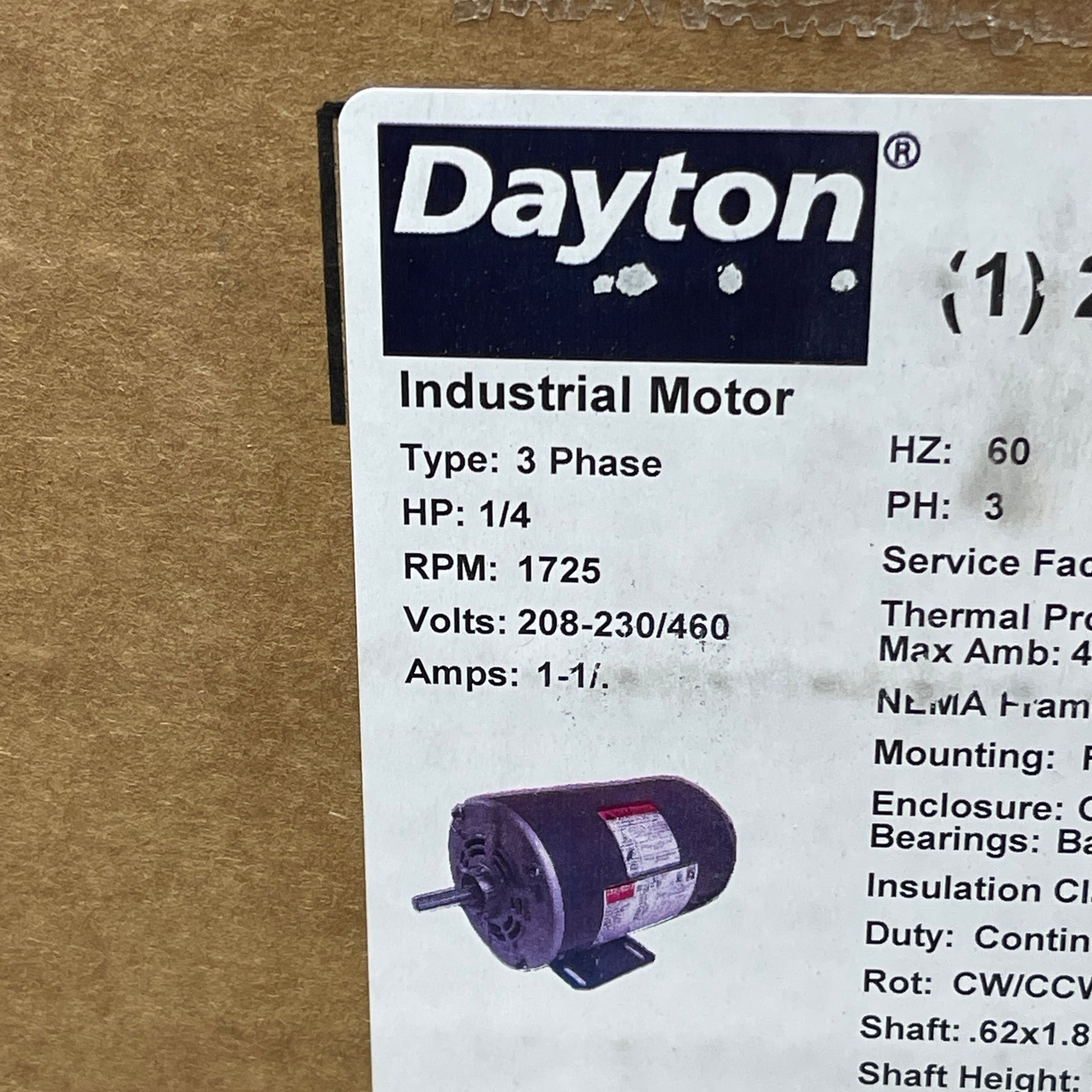 DAYTON Industrial Continuous Electric Motor 1/4 HP 3 PH 1725 RPM