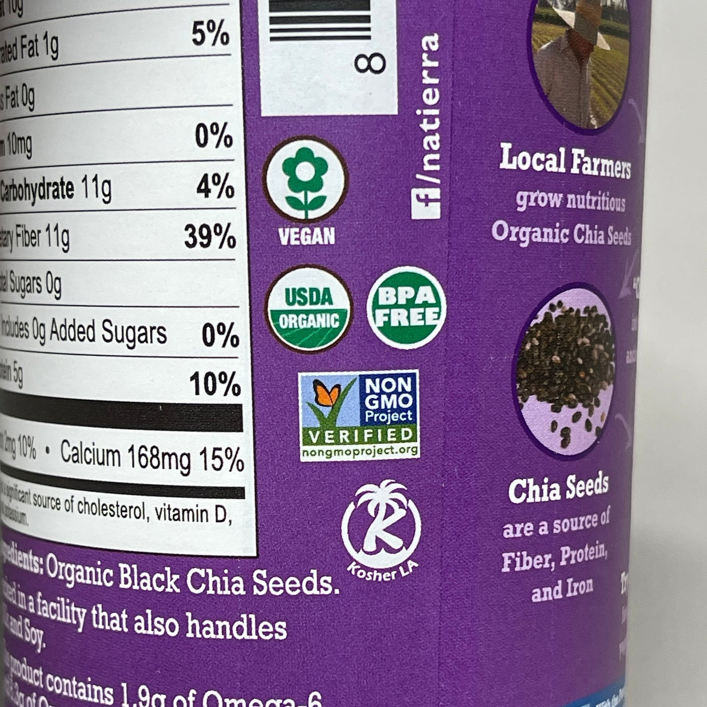 ZA@ NATIERRA Nature & Earth Organic Black Chia Seeds 7 oz Shakers / 2 Cartons (New) C