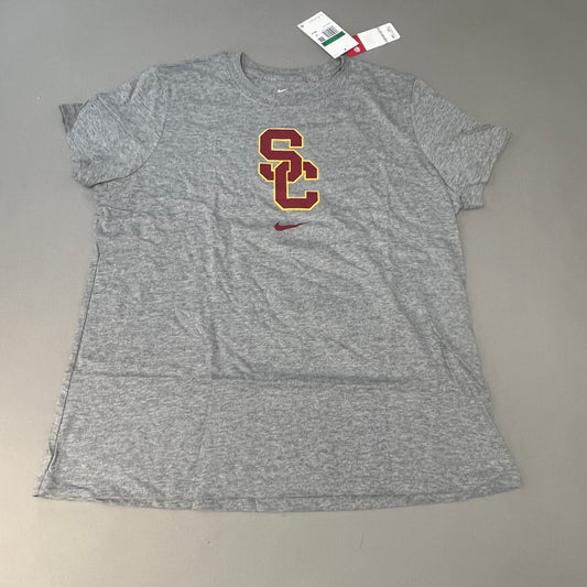 NIKE USC Trojan Interlock Logo Women's Tee Grey Sz XL DJ3113-063 (New)