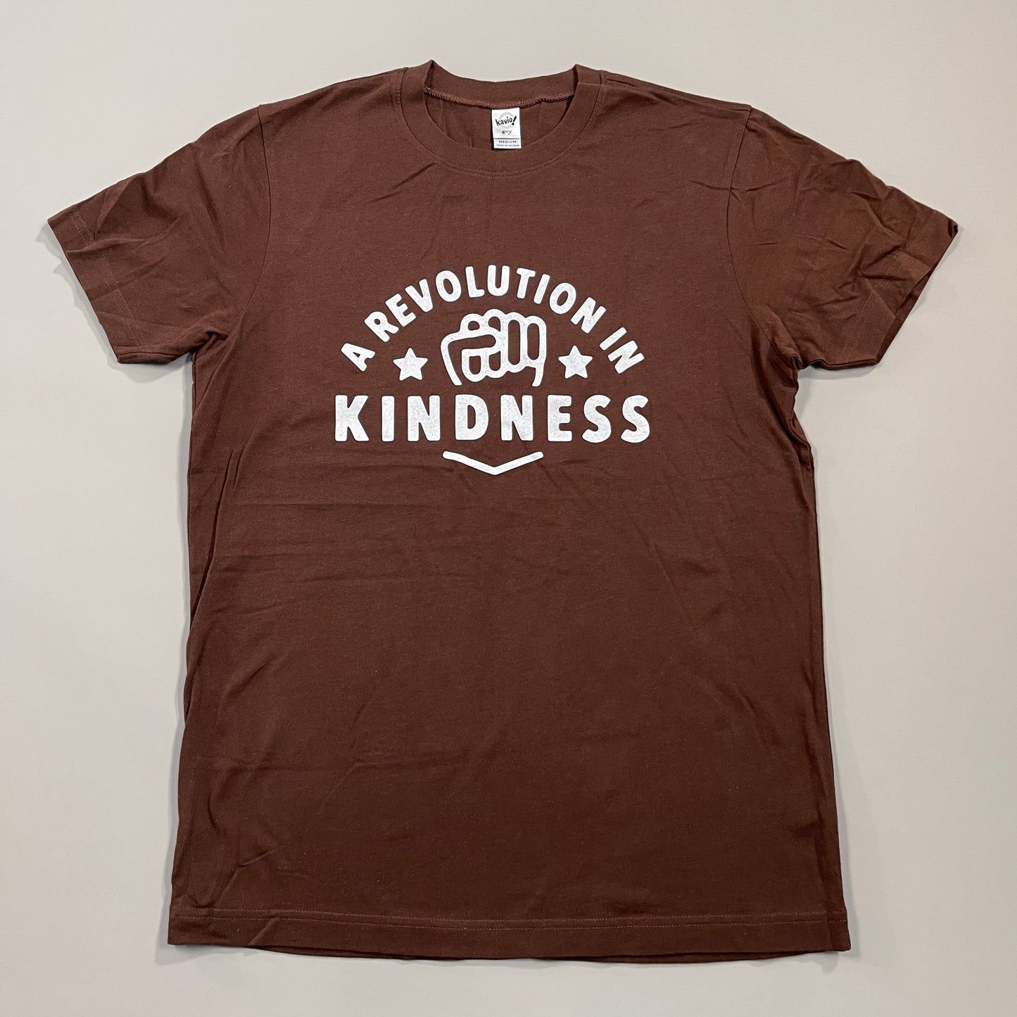 KAVIO GUY "A Revolution in Kindness" T-shirt Women's Sz M Brown (New)