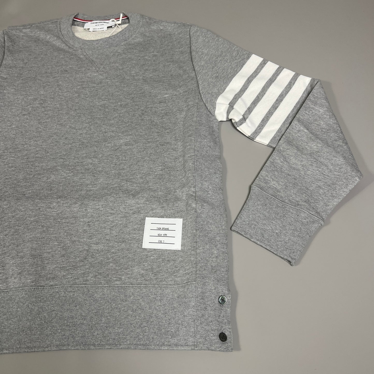 THOM BROWNE Classic Sweatshirt w/Engineered 4 Bar Sleeve in Classic Loop Back Size 2 (New)
