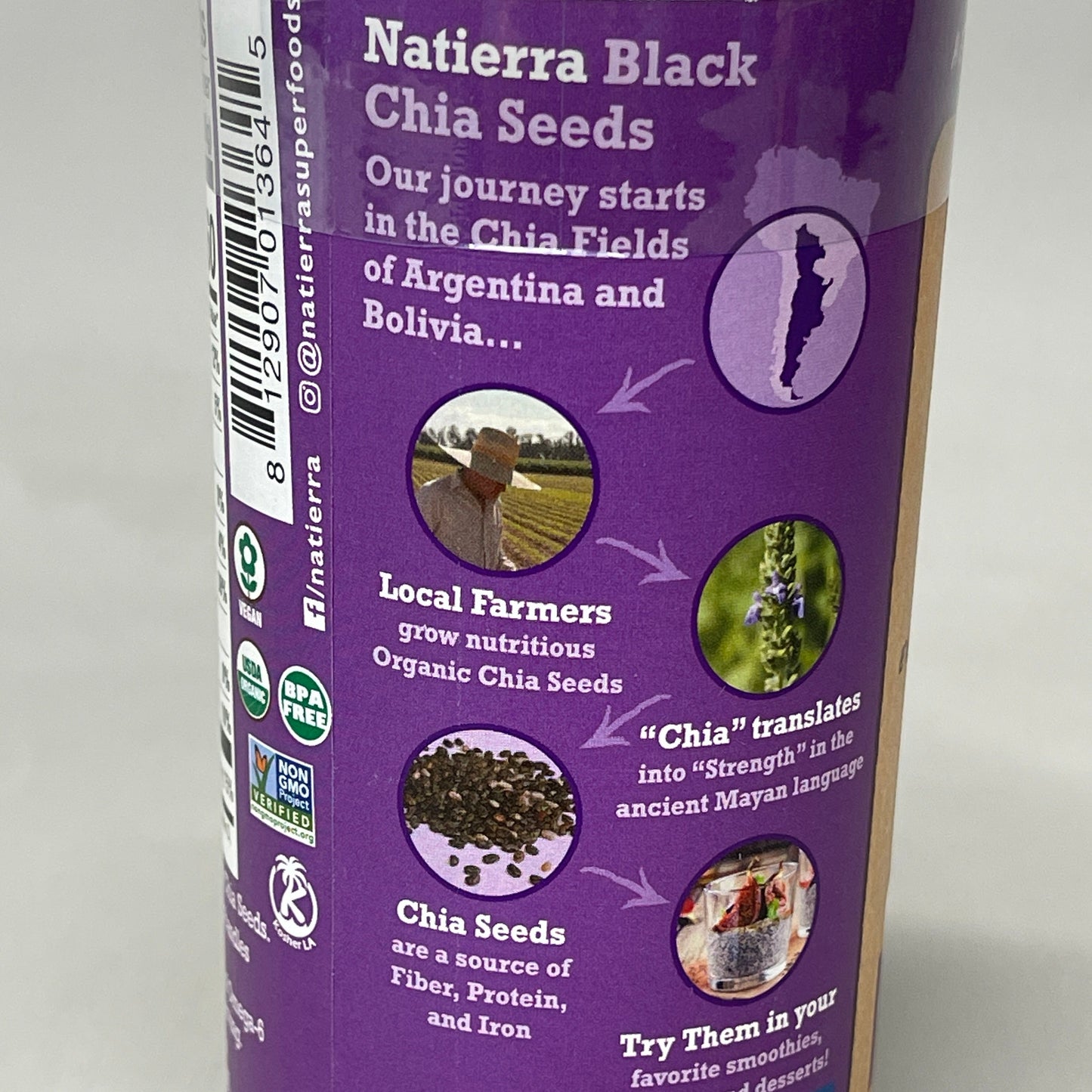 ZA@ NATIERRA Nature & Earth Organic Black Chia Seeds 7 oz Shakers / 2 Cartons (New) C