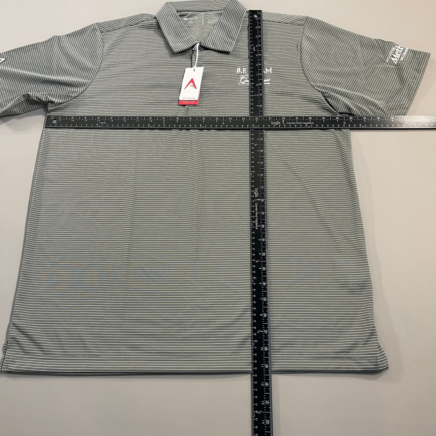 ANTIGUA Quest Auto Stripe Polo Shirt “B.F. Adams Golf Classic” Men's Sz L Steel/White (New)